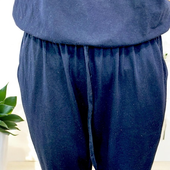 Women's Navy Blue Casual Wide-Neck Elastic Waist Stretch Long Romper Jumpsuit - Picture 8 of 16